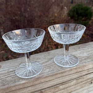 Two Waterford Lismore Champagne/Dessert Coupe Set Glasses Ht 4.25”w Thicker Stem